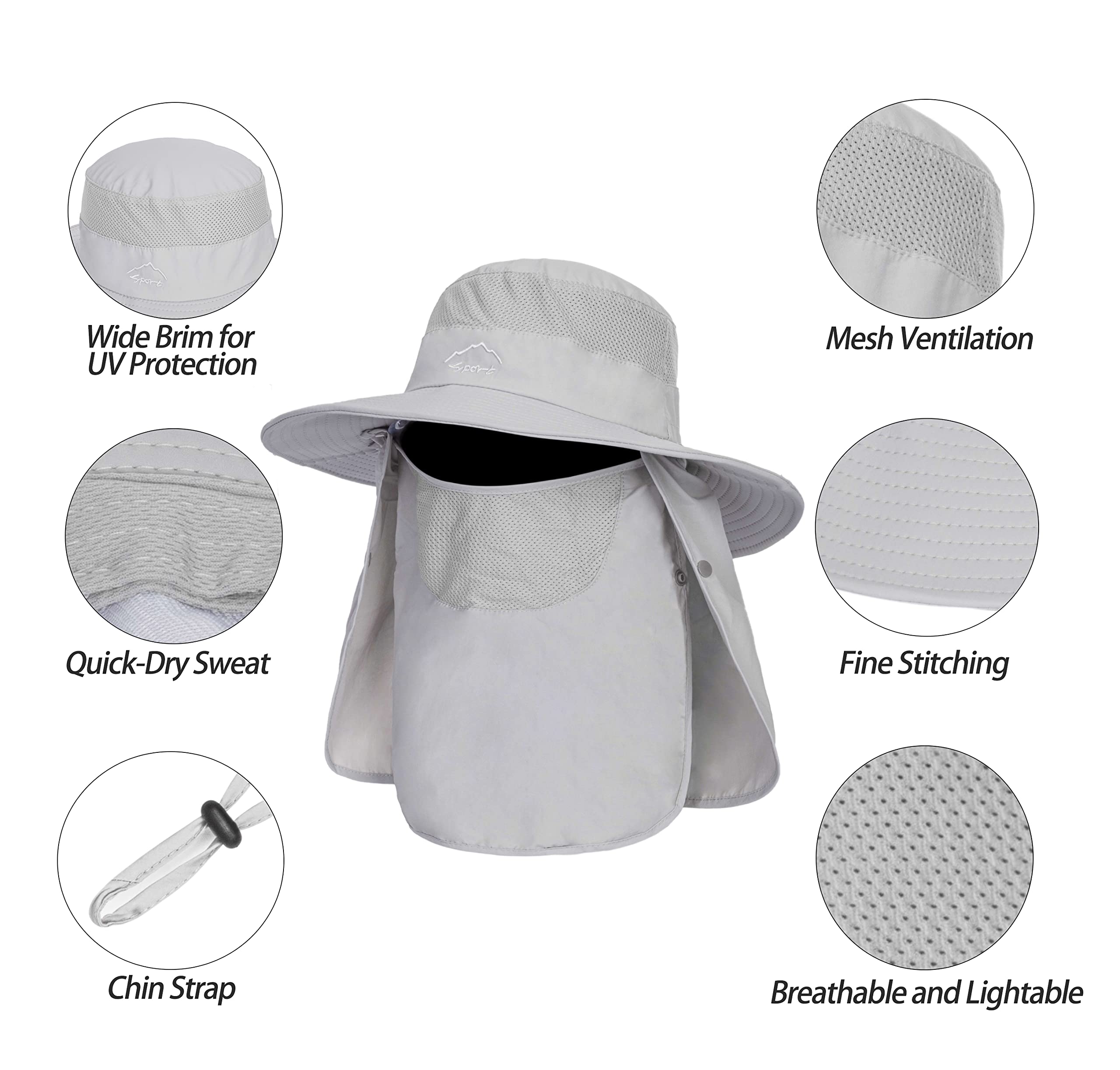 Adjustable chin strap and rear elastic drawstring