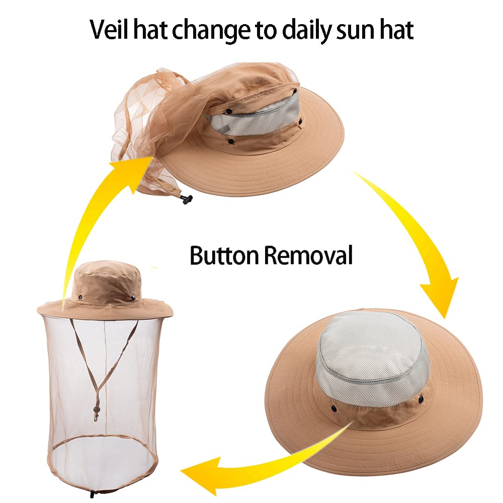 Close-up of hidden mosquito net on hat