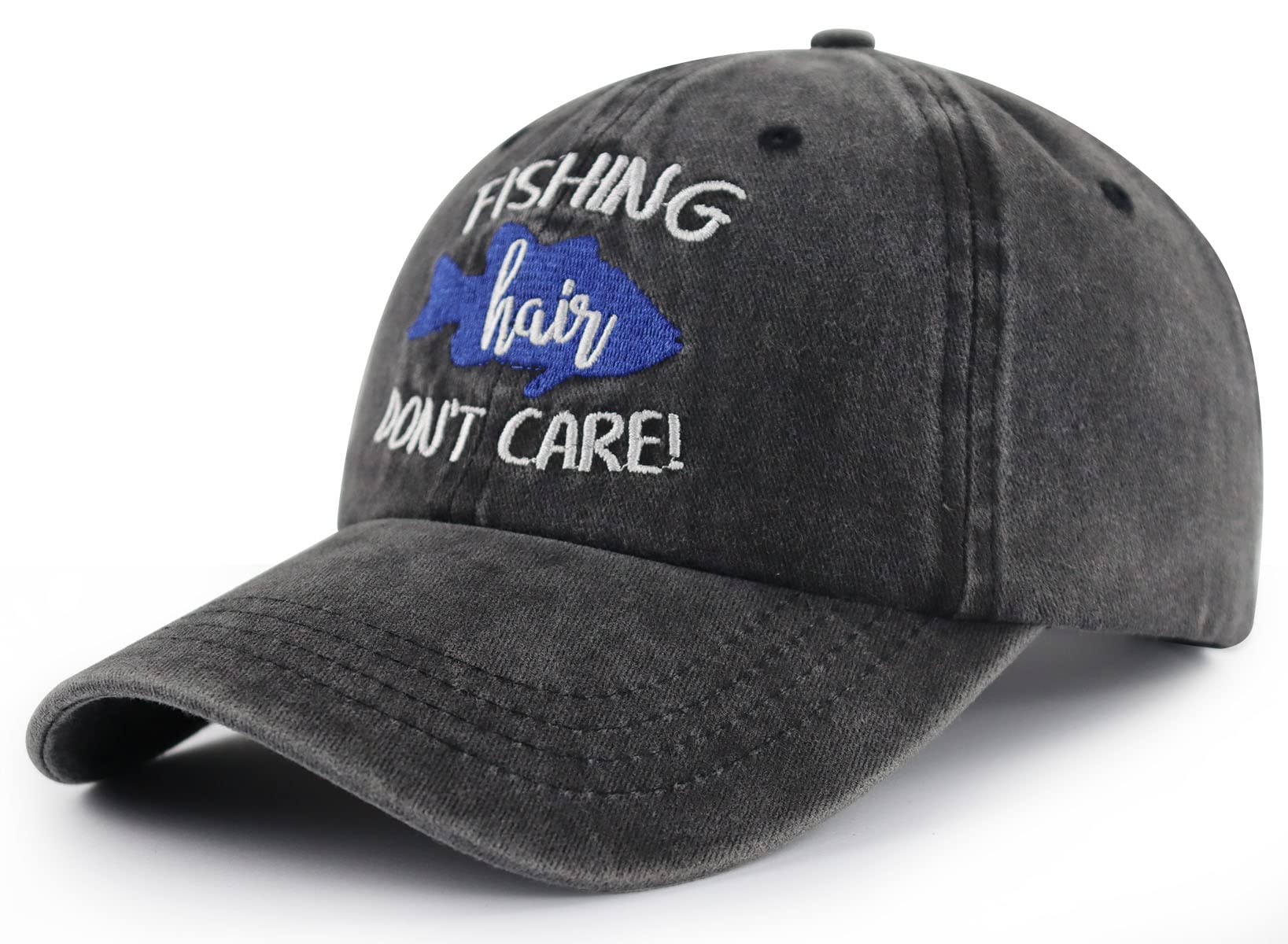 Back adjustable metal buckle closure on cotton denim fishing hat