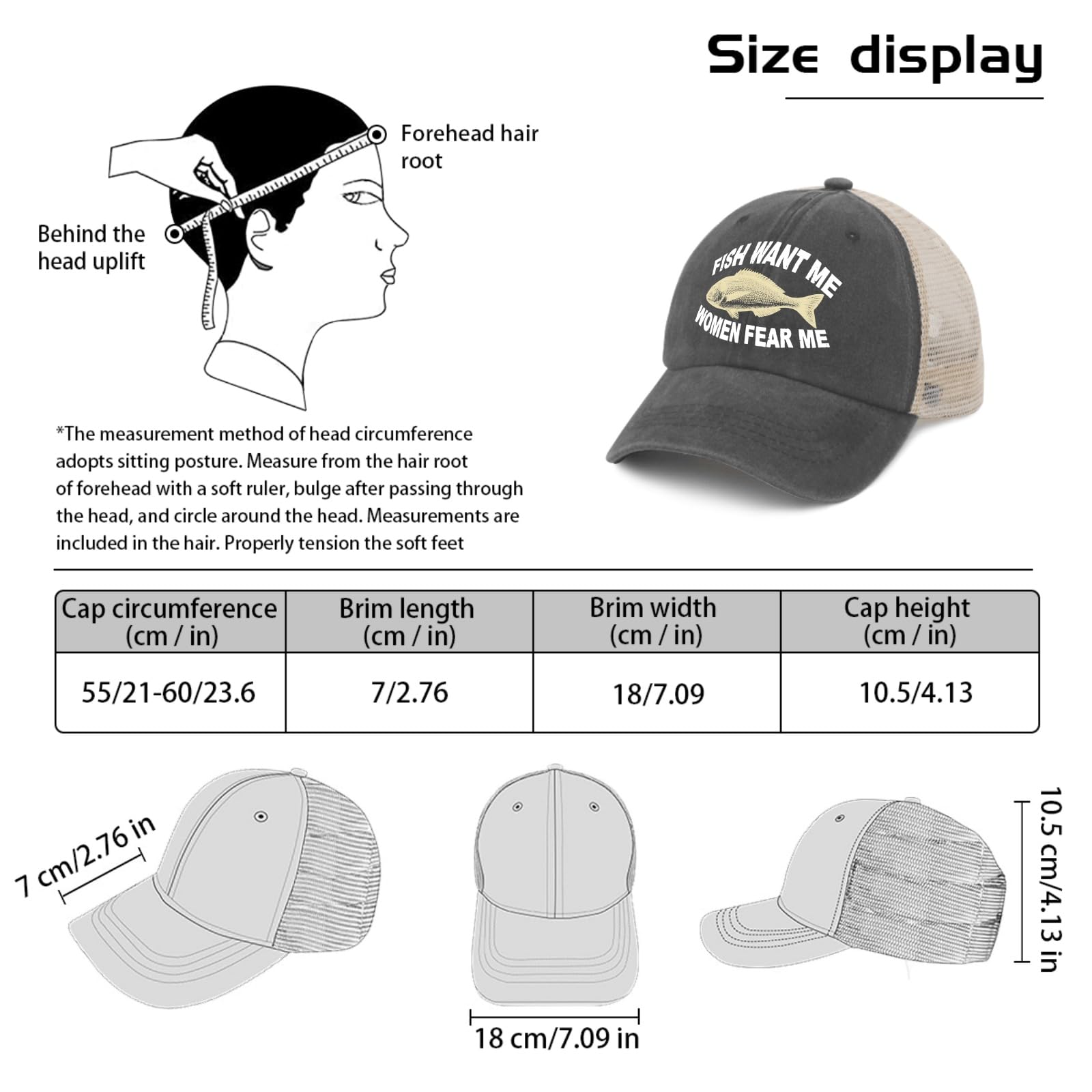 Denim-style trucker hat suitable for fishing or hiking