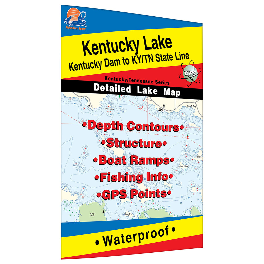 Fishing Hot Spots Kentucky Lake-North map shows marked fishing areas and boat access for easier planning