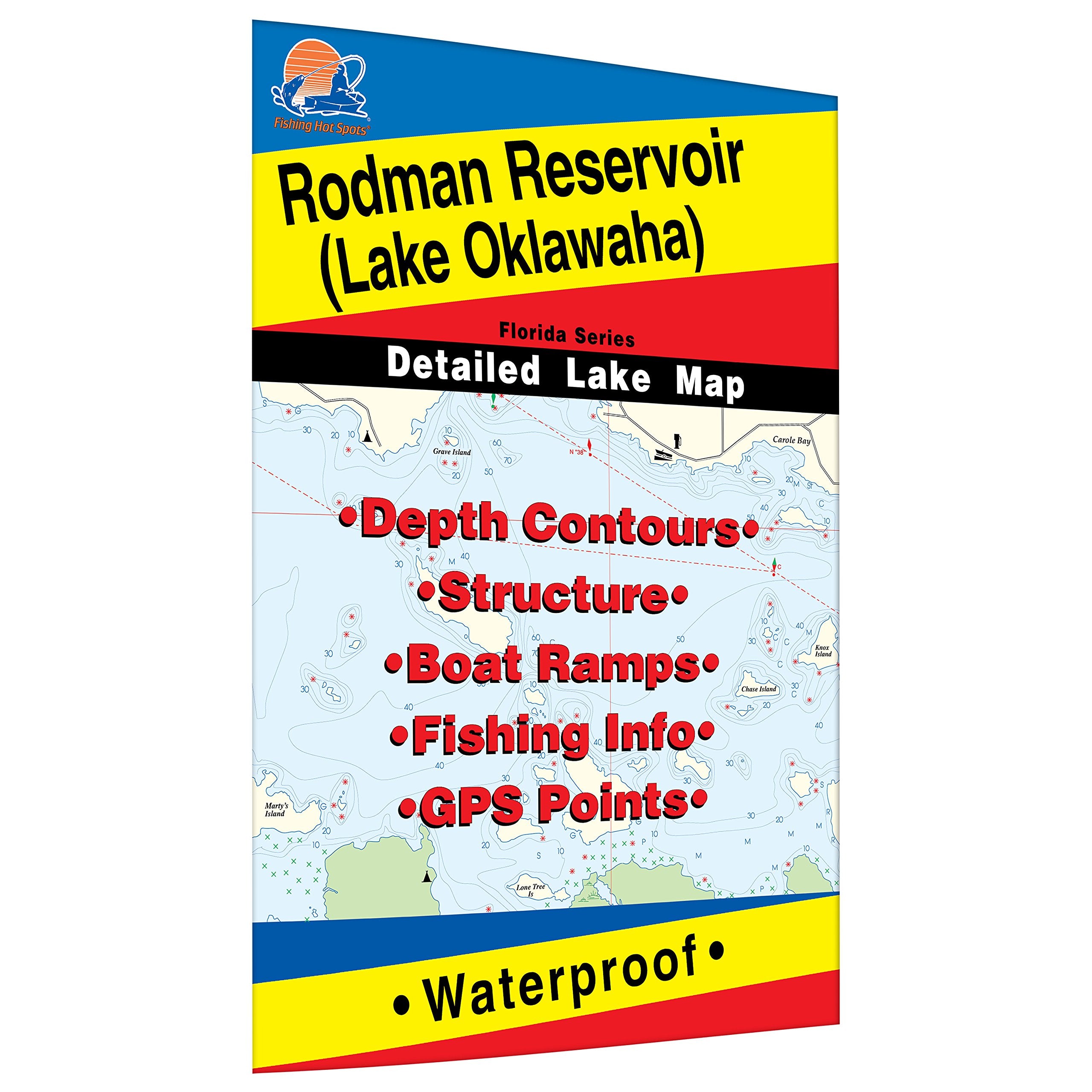 Fishing Hot Spots Rodman Reservoir map highlights marked bass hotspots for efficient planning.