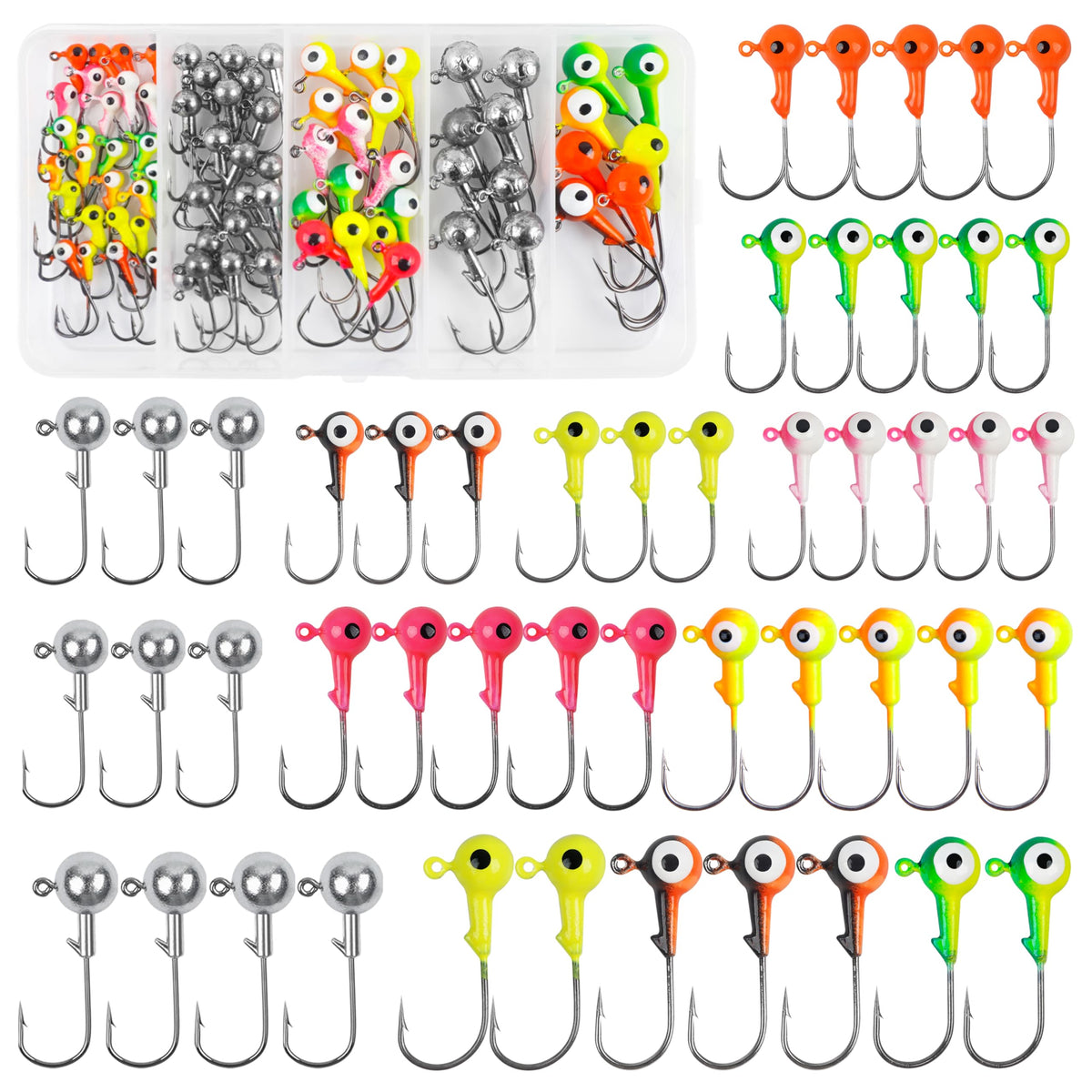 Bold 75-piece fishing jig heads set in assorted colors