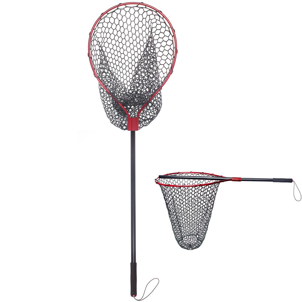 Large fishing landing net with long non-telescopic aluminum handle