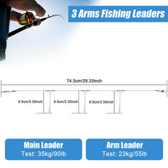 Main and arm leaders detail on stainless steel wire leader rigs