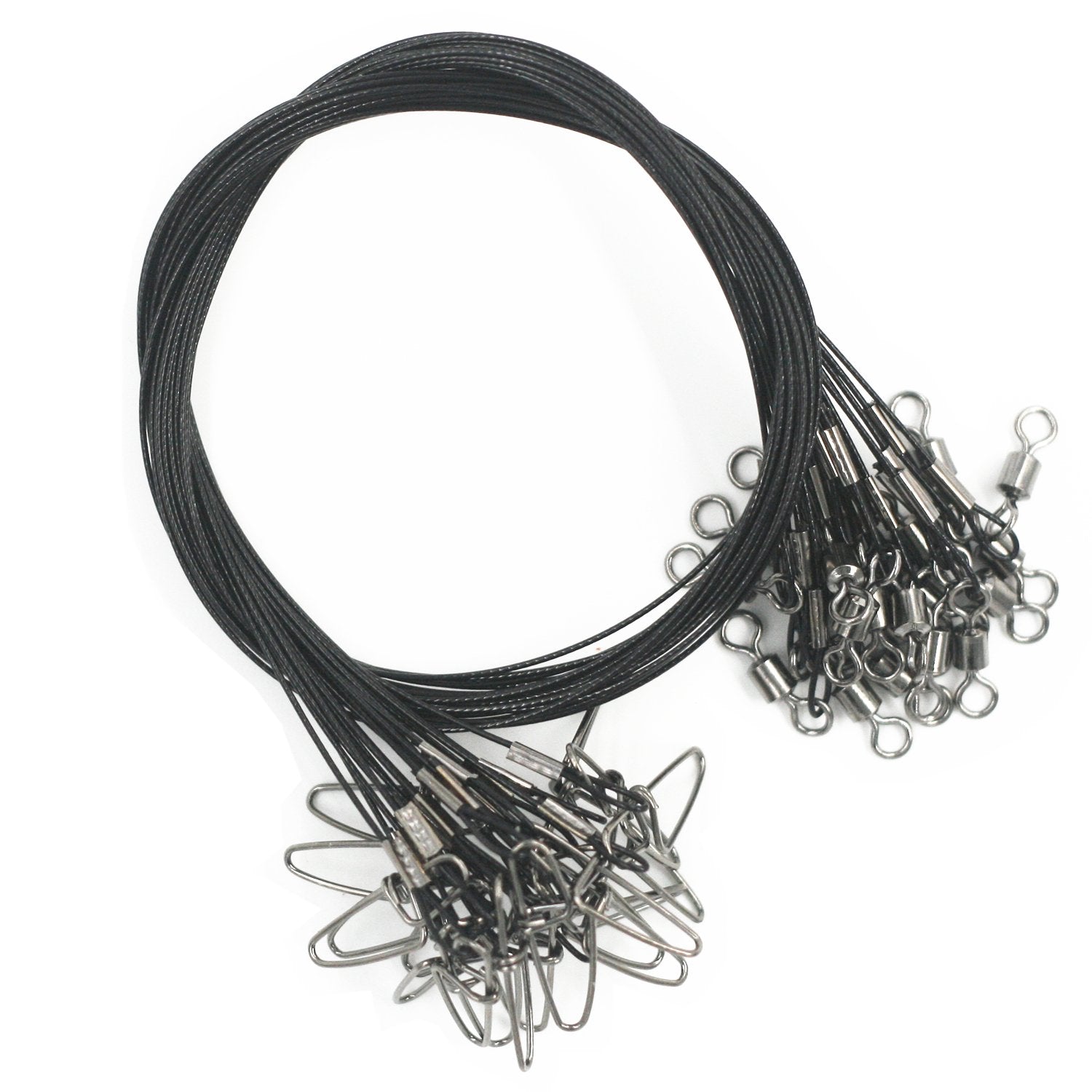 Product image showing pack of 20 leaders with snap and swivel