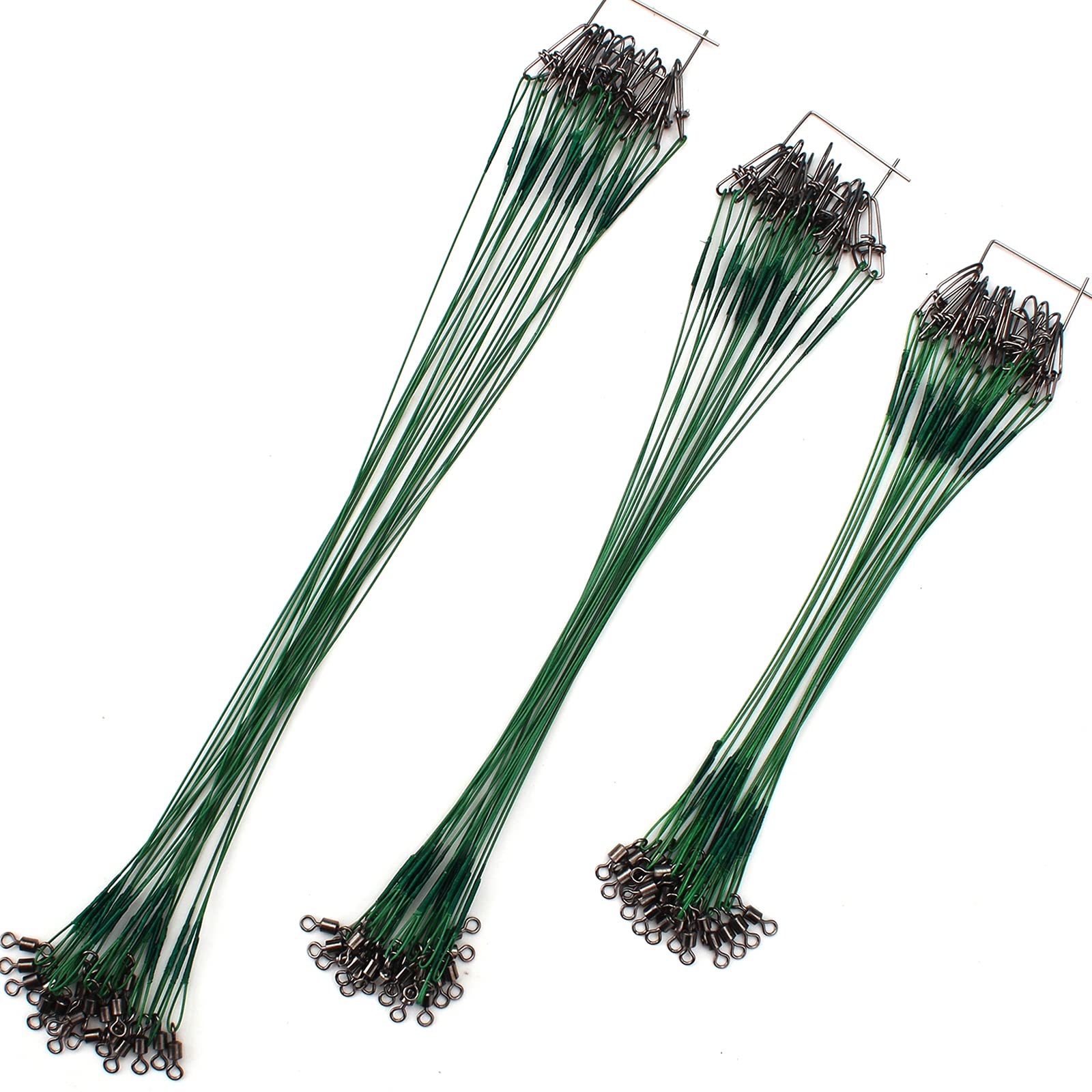 60-piece fishing leaders kit with three sizes: 12 inches, 9 inches, and 7 inches in green