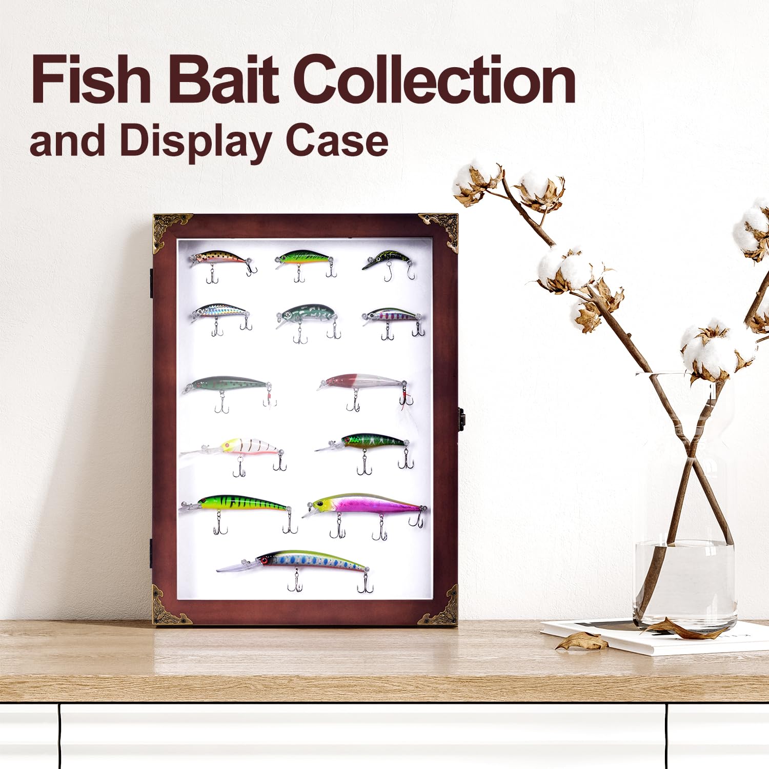 Memory box-style display case for fishing tackle and hooks