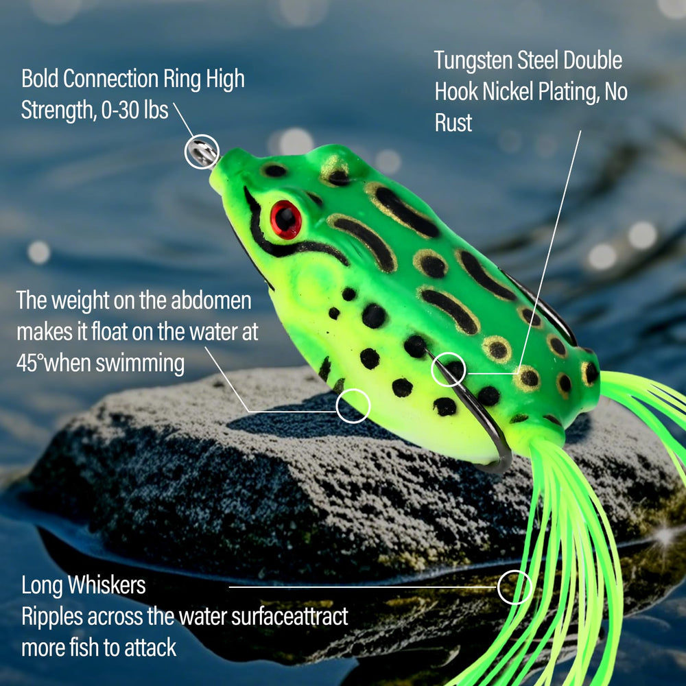 Lifelike 3D eyes and soft silicone legs on frog lures