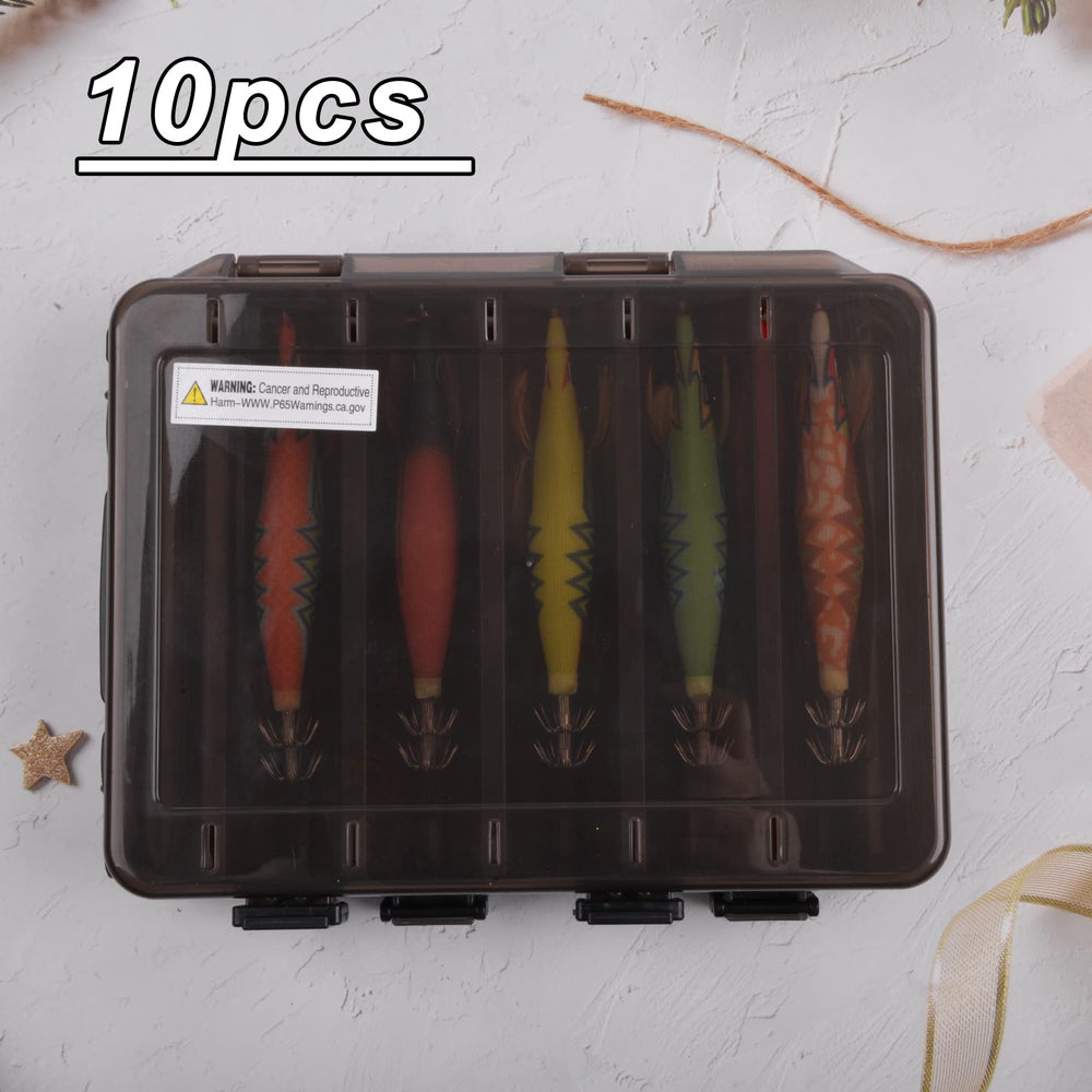 Box contents show 2 types of shrimp bait 2.5 and 3.0