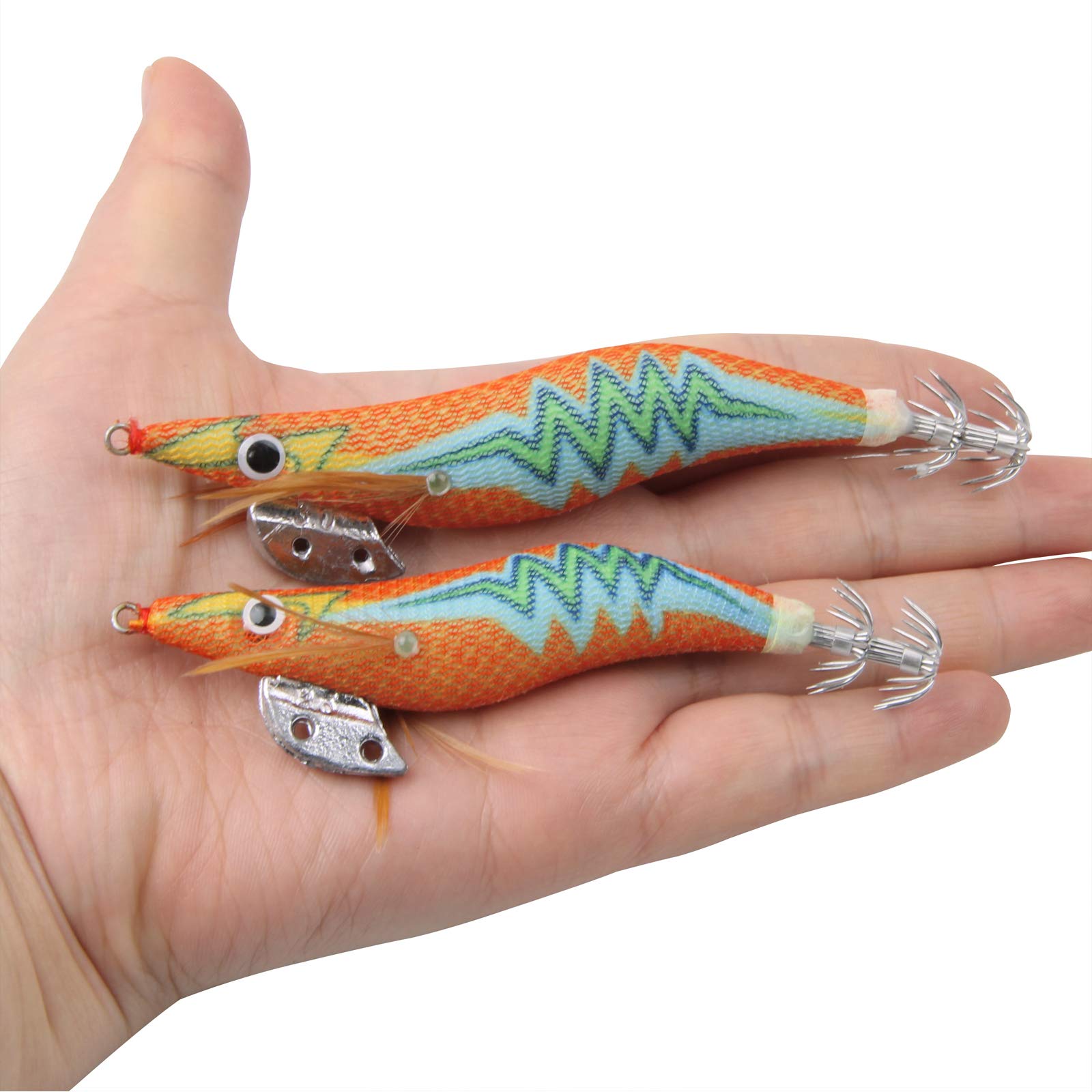 Set of 7 glow squid jig lures for squid fishing