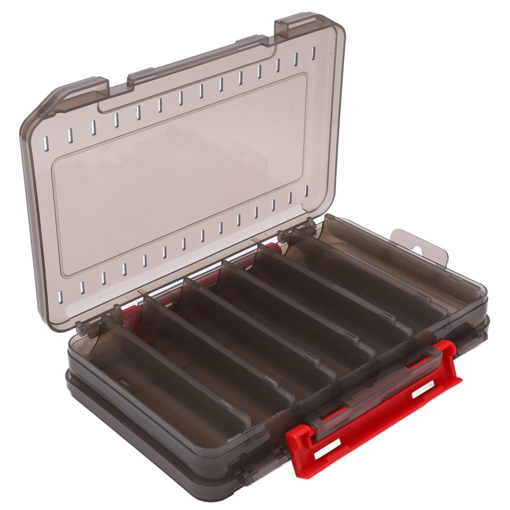 Compact gray fishing lure storage box with anti-lost features