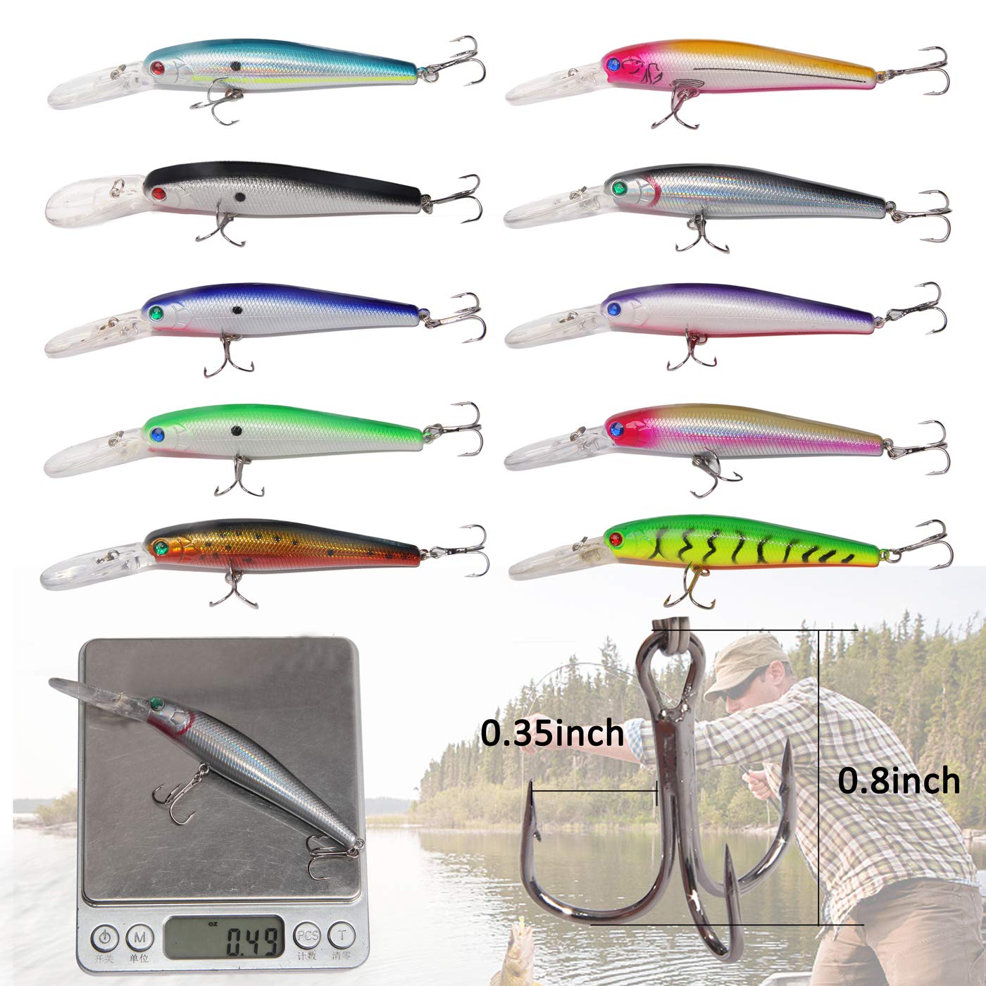 Assorted hard baits sized for bass, pike, trout, walleye