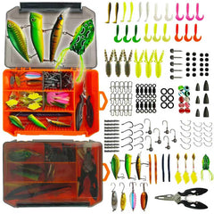 154-piece fishing lures kit in a clear tackle box