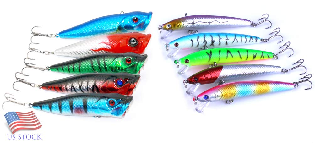 FISHING LURES pack of 10 minnow vib lures with lifelike pattern