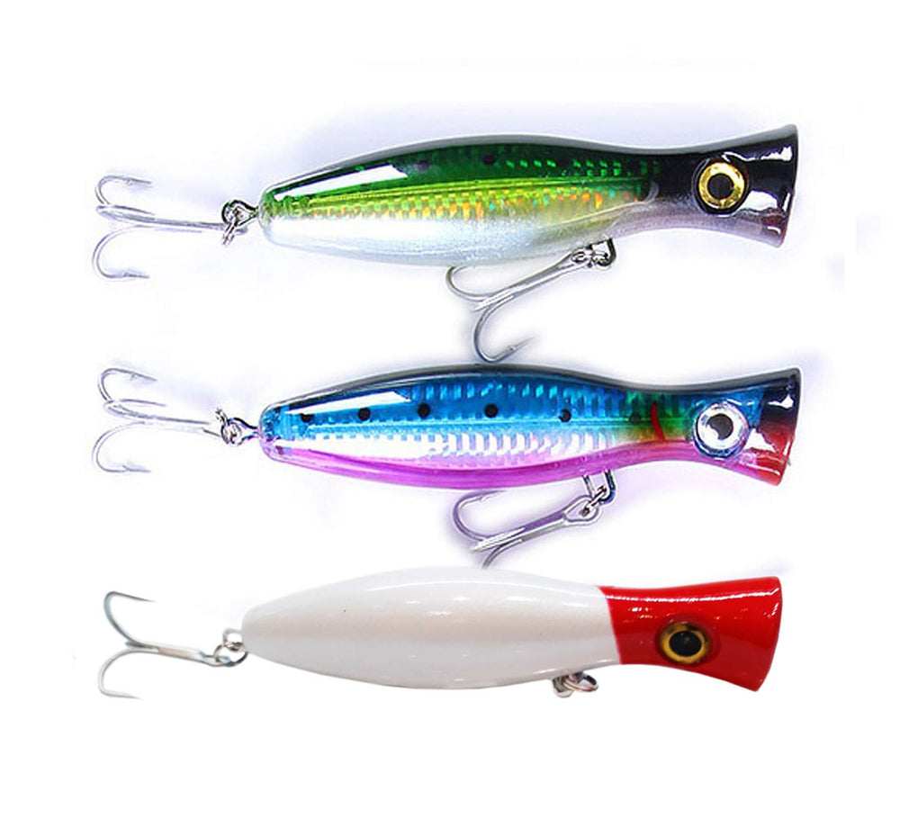 Fishing Lures Pack3 top-water popper green head front view for predatory fish