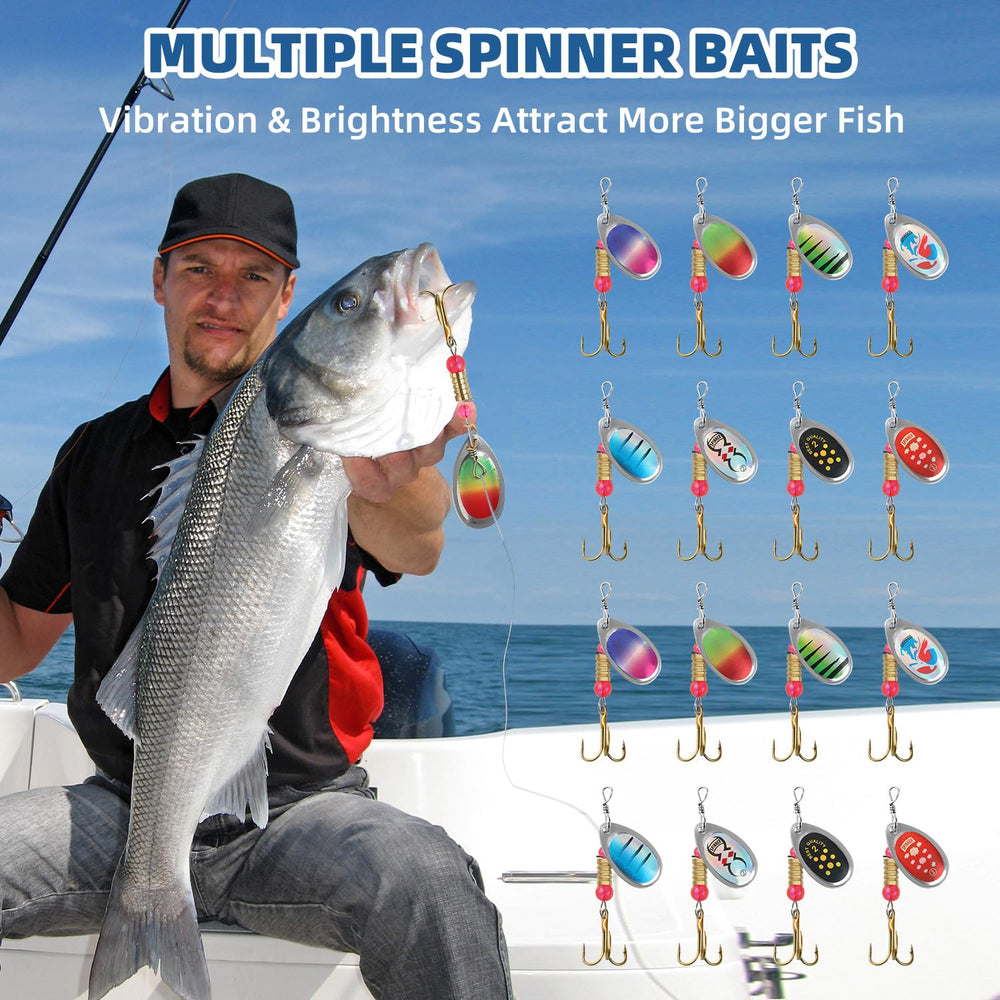 All 16 lures in kit with triple fishing hooks