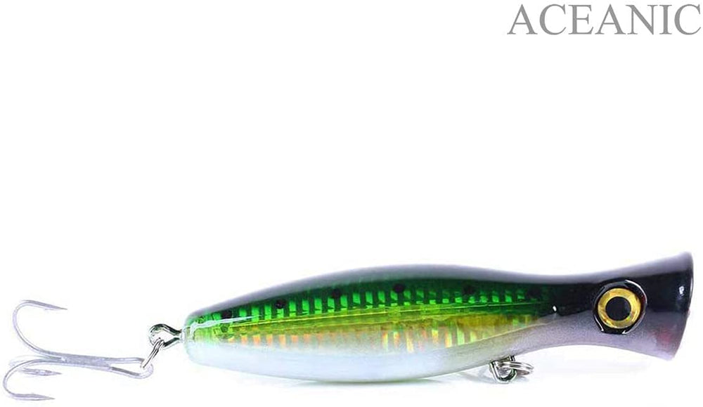 Fishing Lures top water popper treble hooks closeup for reliability