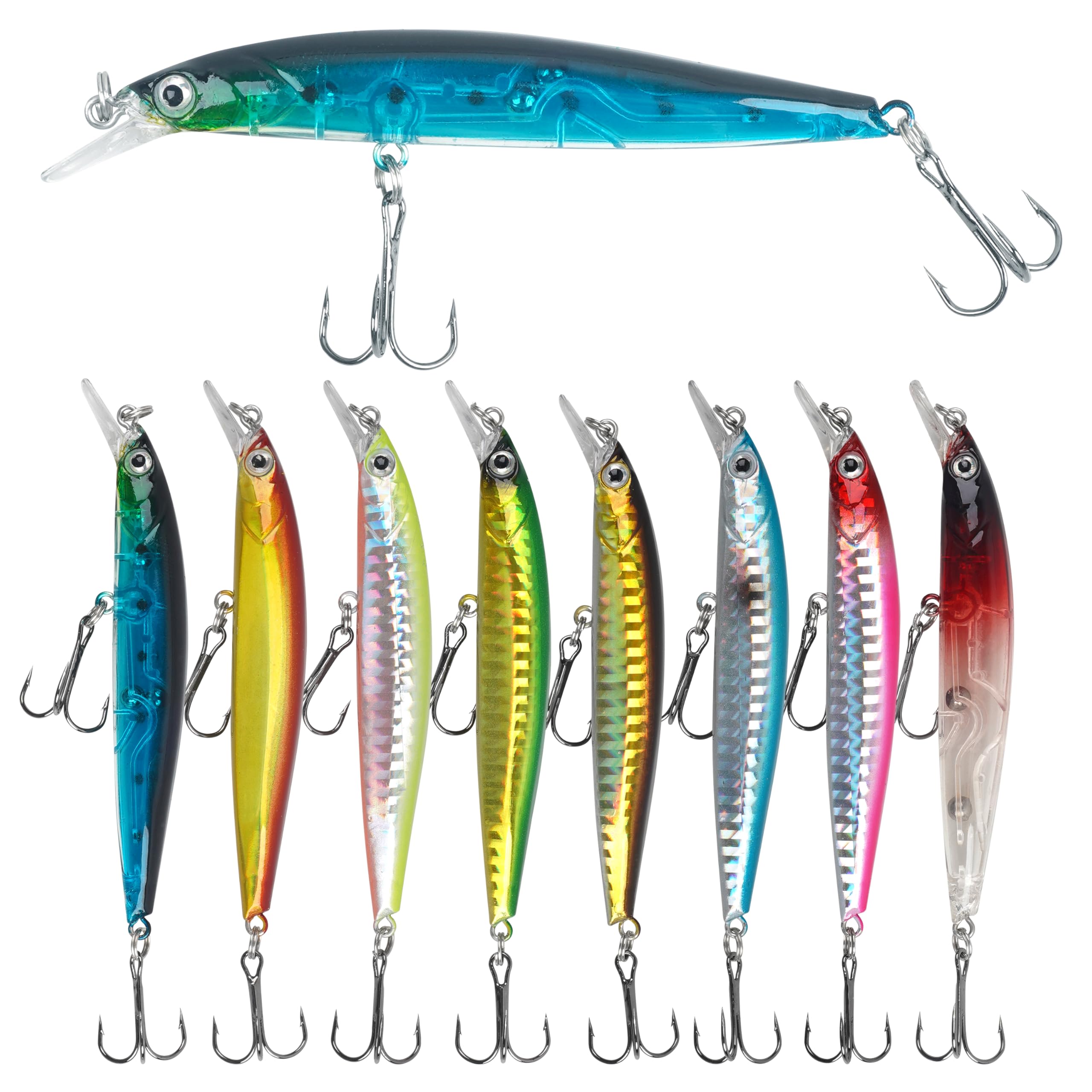 8-piece Fishing Minnow Lure Kit front view