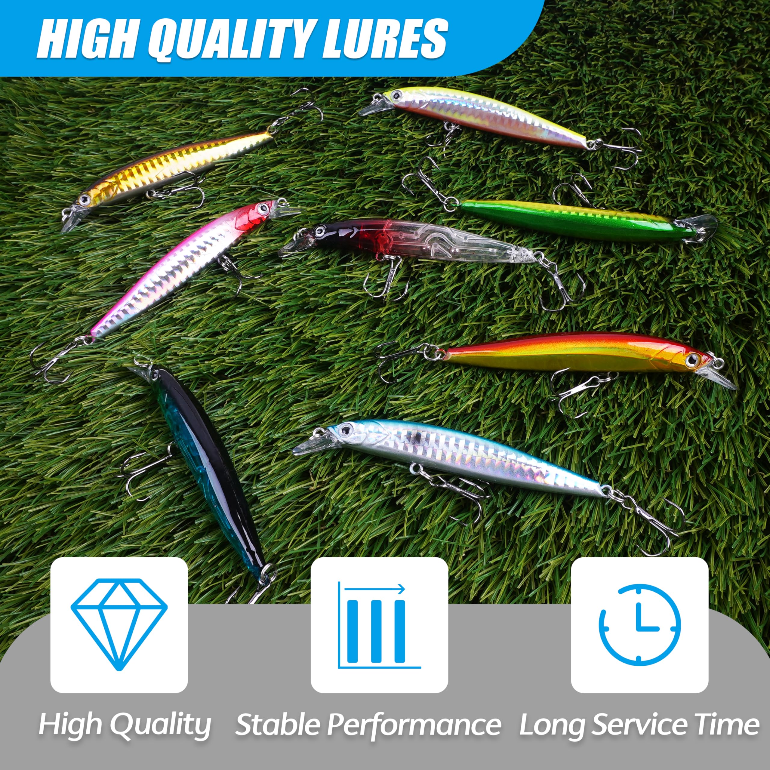 Twin high-carbon steel treble hooks on lure