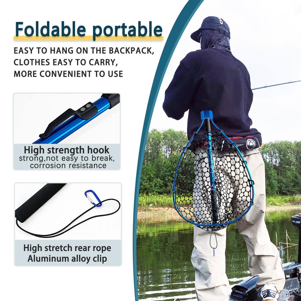 Folded blue foldable fishing net 38in