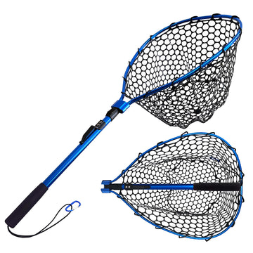Foldable blue fishing net 38in front view