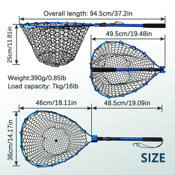Blue foldable fishing net with landing setup