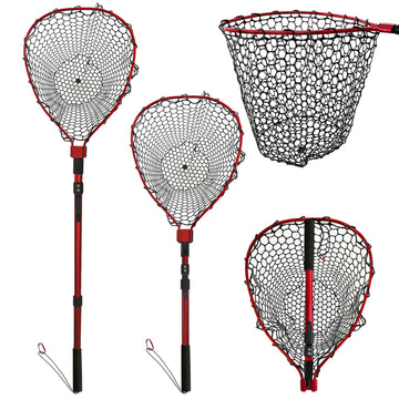 Retractable fishing net with red frame extended