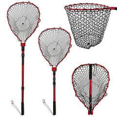 Retractable fishing net with red frame extended