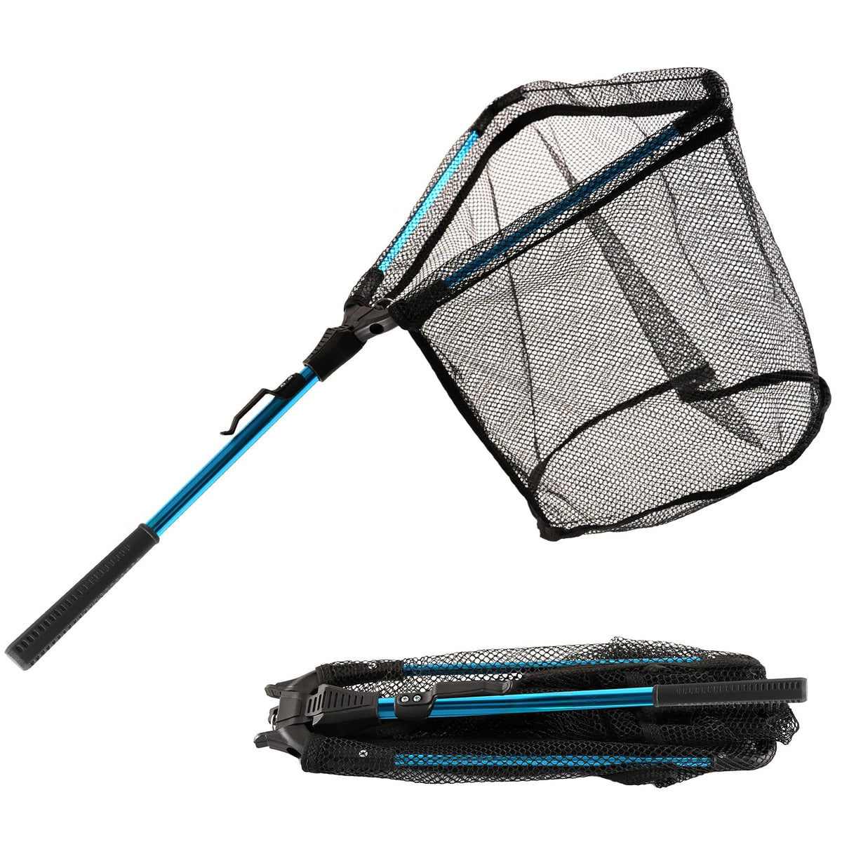 Compact folding fishing net with handle