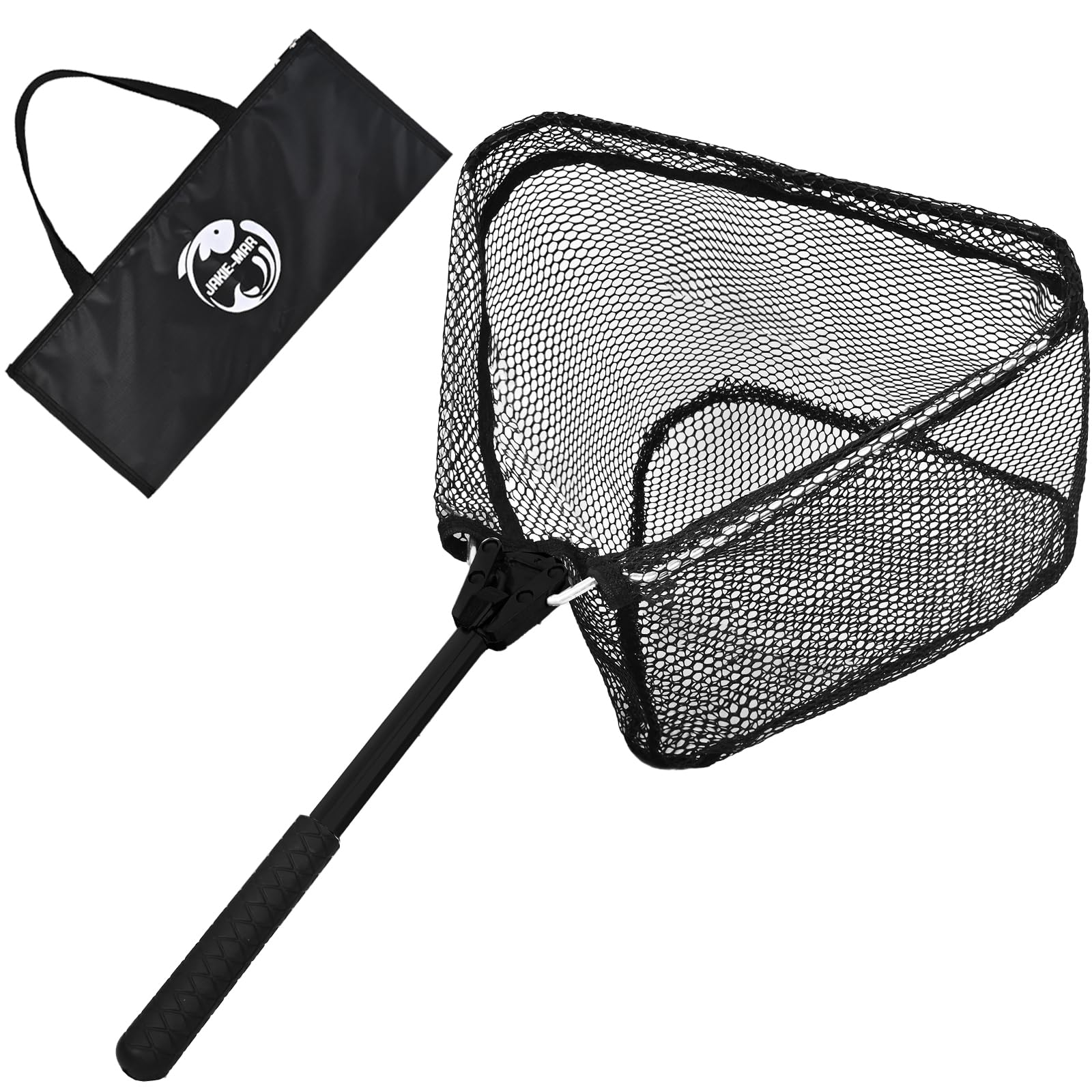 Fishing net with handle, rubber-coated for fish safety