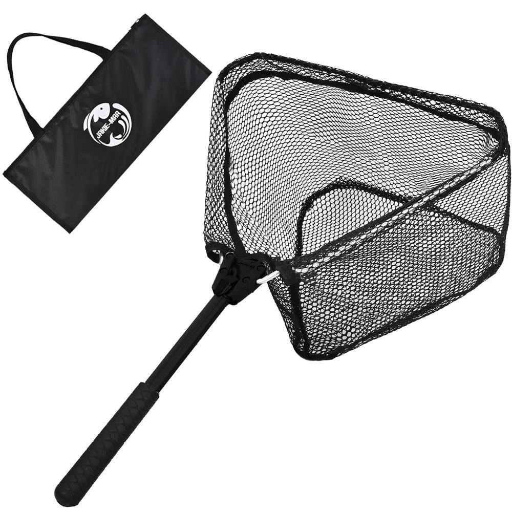 Fishing net with handle, rubber-coated for fish safety