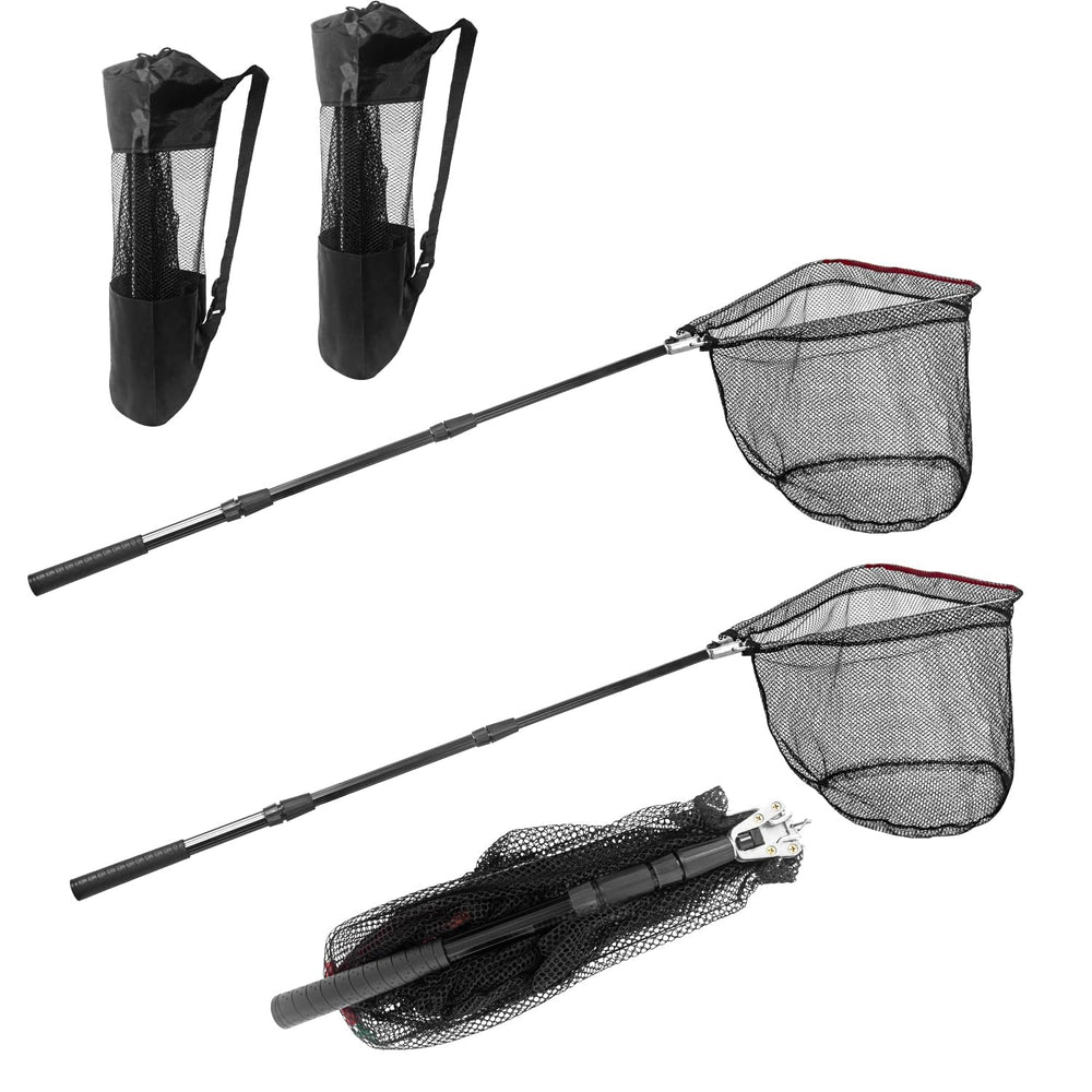 Telescoping fishing net with handle extended