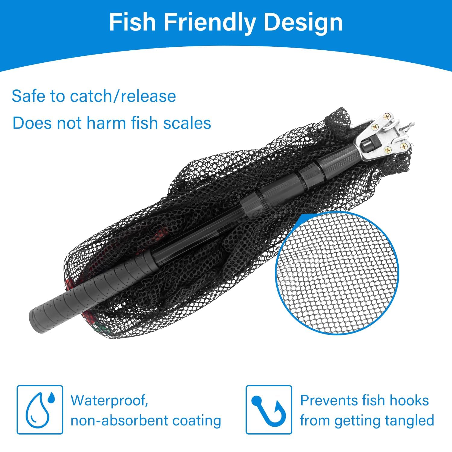 Stainless steel handle fishing net for saltwater and freshwater