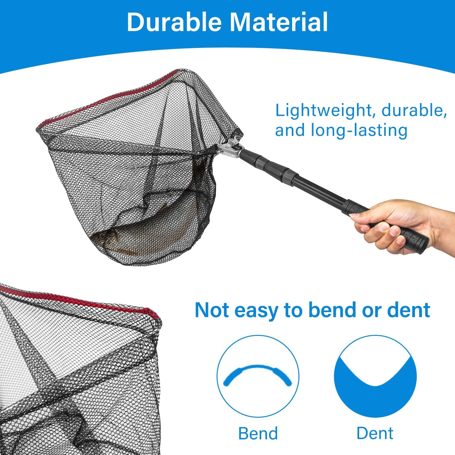 Anti-slip grip on telescopic fishing net handle