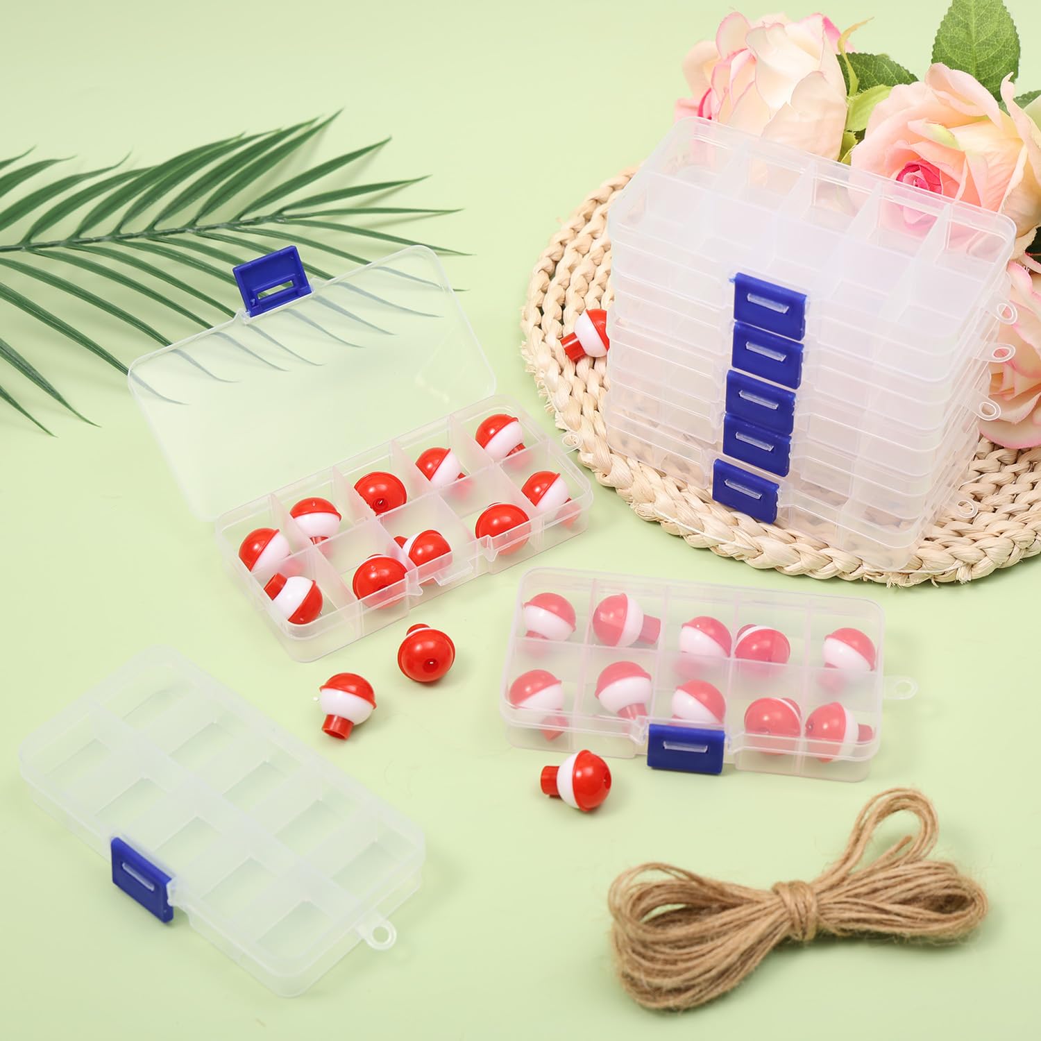 Colorful multicolored tackle boxes with fish design