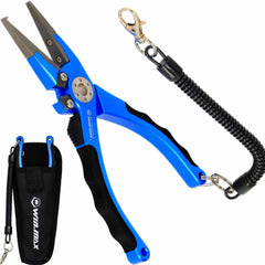 Blue fishing pliers with titanium-coated SUS420 jaws