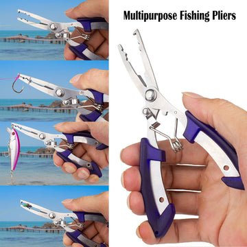 Close-up of stainless steel fishing pliers