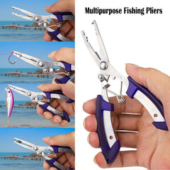 Close-up of stainless steel fishing pliers
