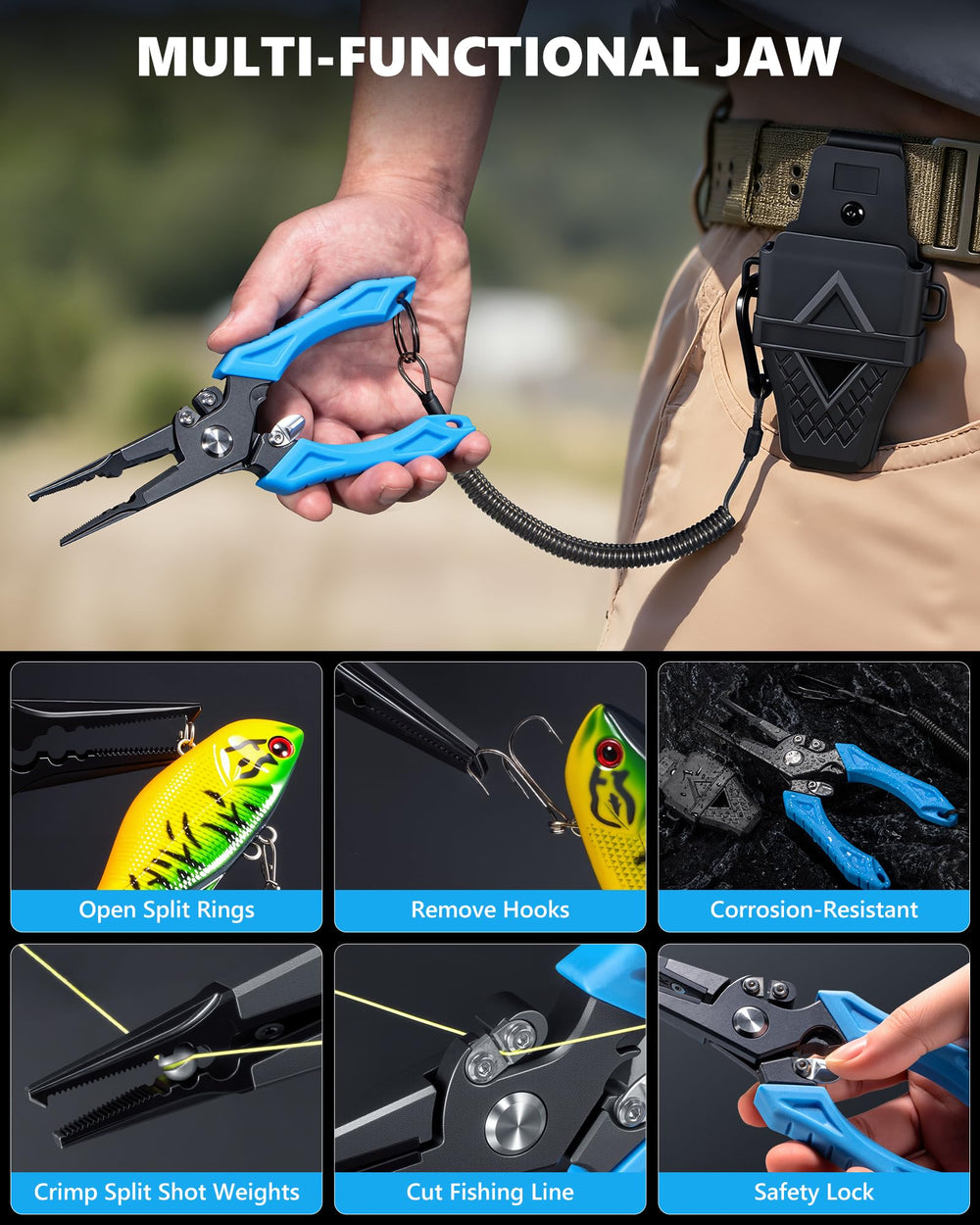 Close-up of 7.5-inch aluminum fishing pliers