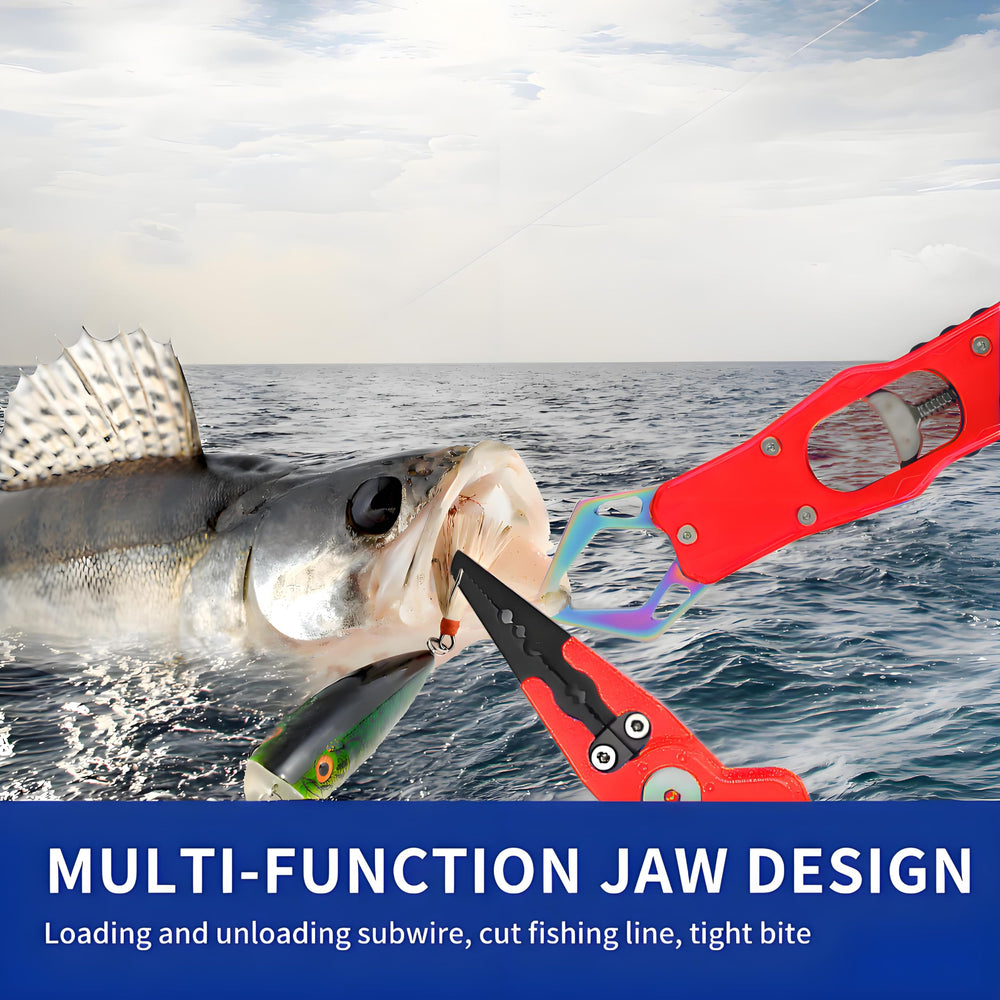 Compact fishing tool set with sheath, lanyard, and lip gripper