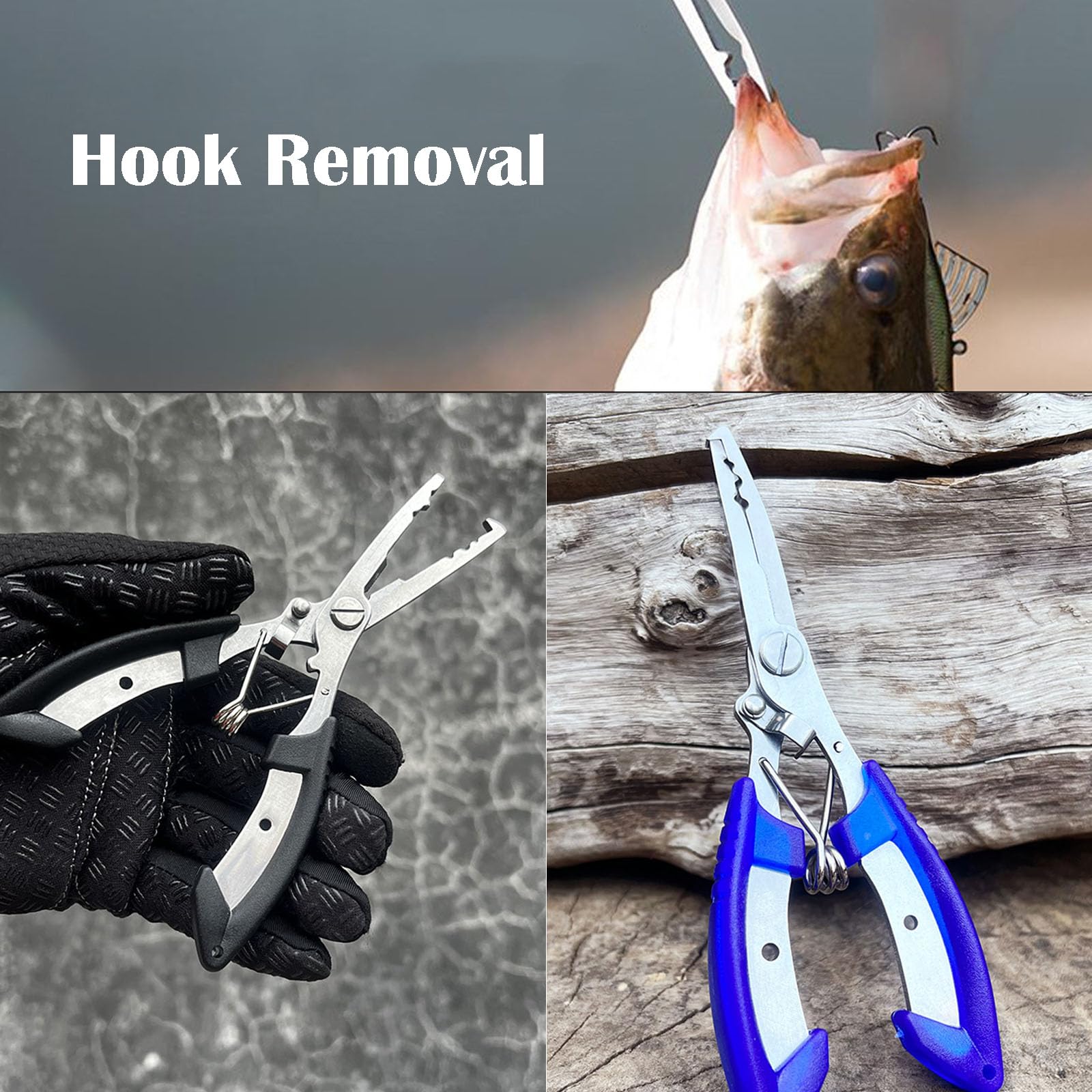 Spring-loaded handle on fishing pliers