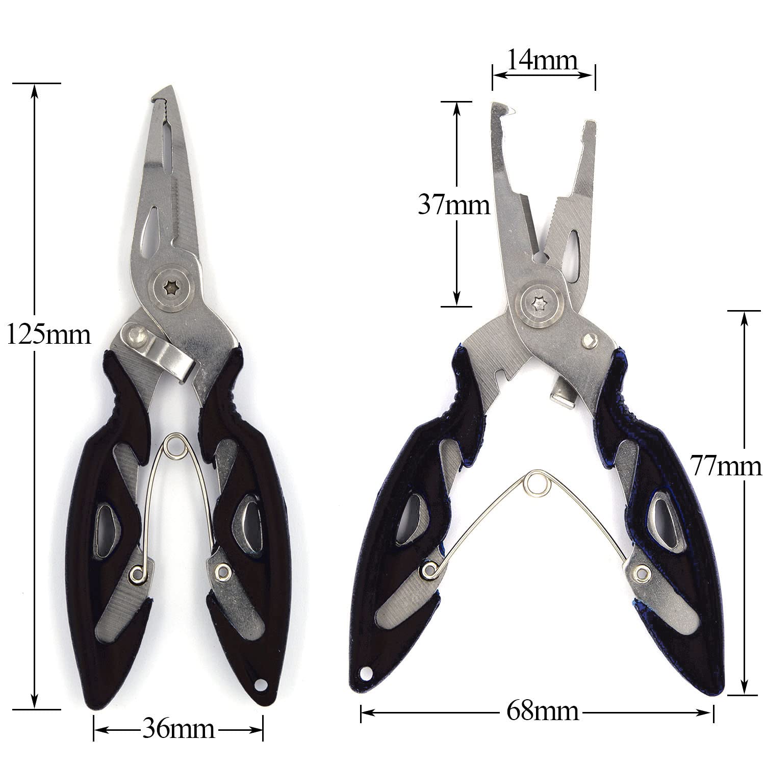 Stainless steel fishing pliers with hook remover and cutters