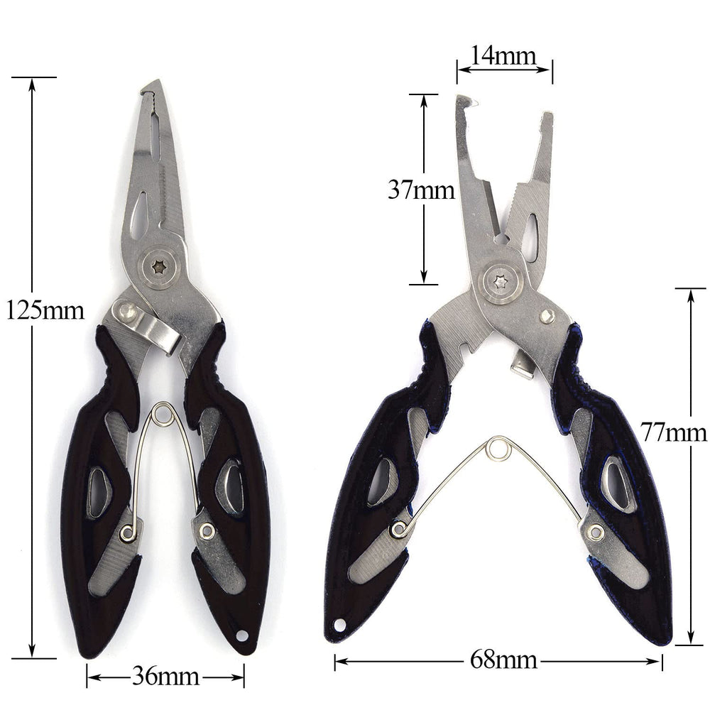 Stainless steel fishing pliers with hook remover and cutters