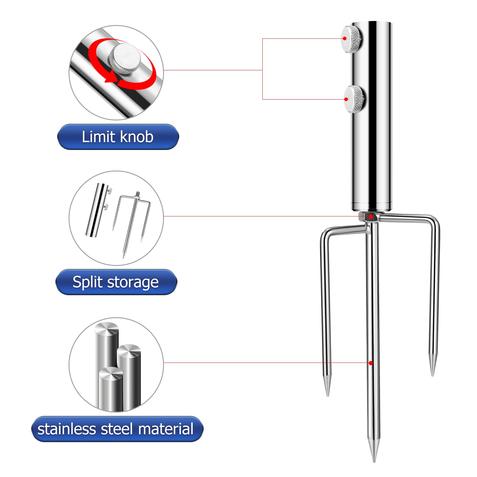 Screw-in stainless steel spike with durable ground support
