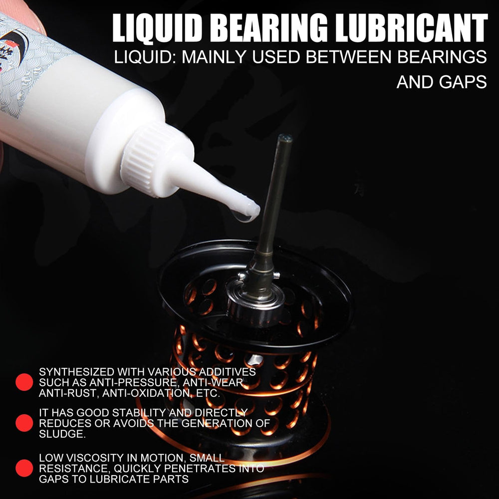 Fishing Reel Grease 20ml applied to reel gears for smoother operation.