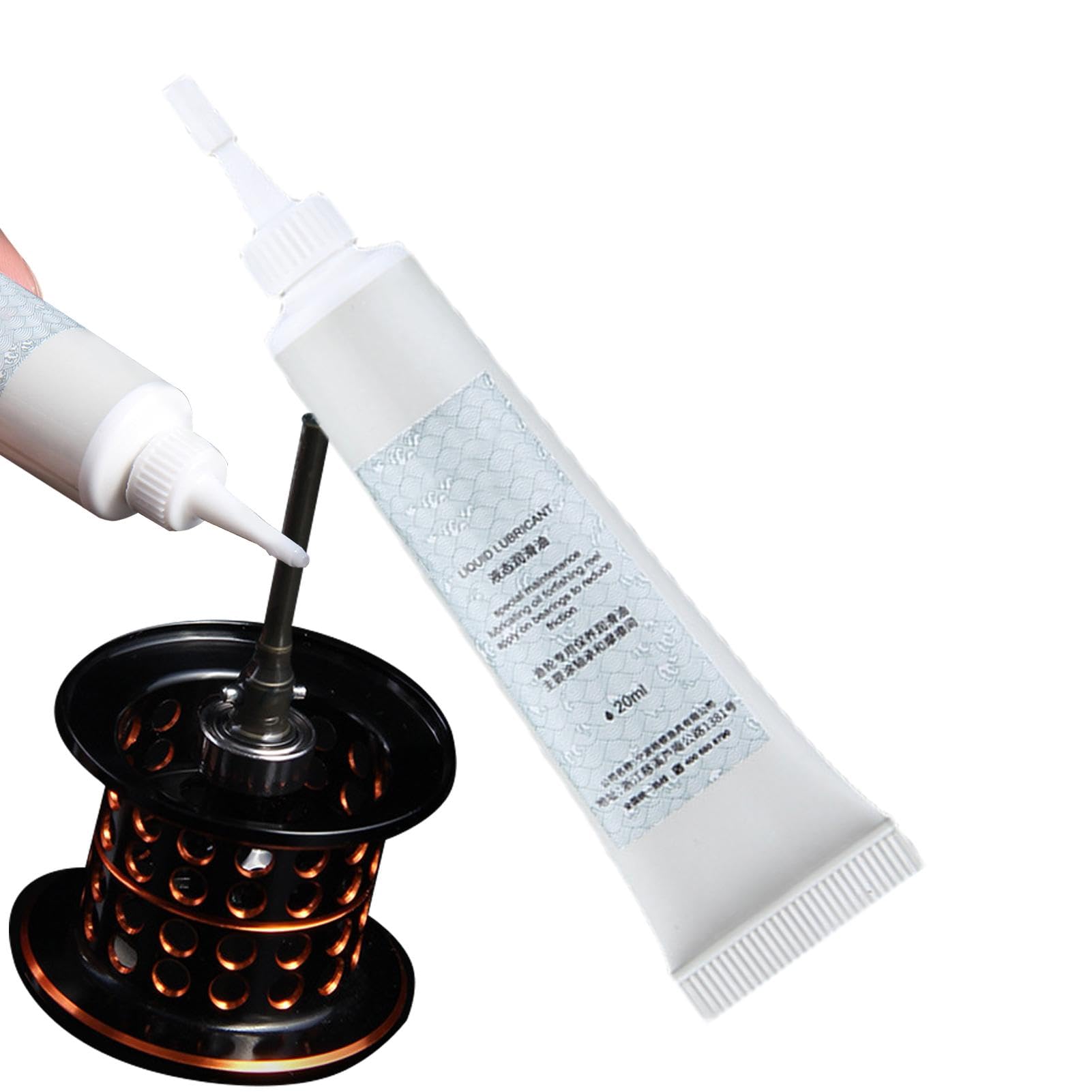 Fishing Reel Grease 20ml bottle close-up highlighting anti-rust formula.