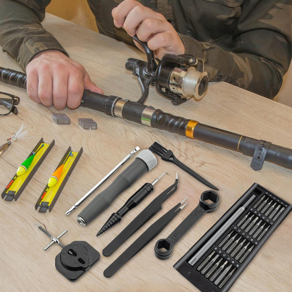 Fishing Reel Maintenance Kit tools arrangement highlights precision for reliable reel upkeep