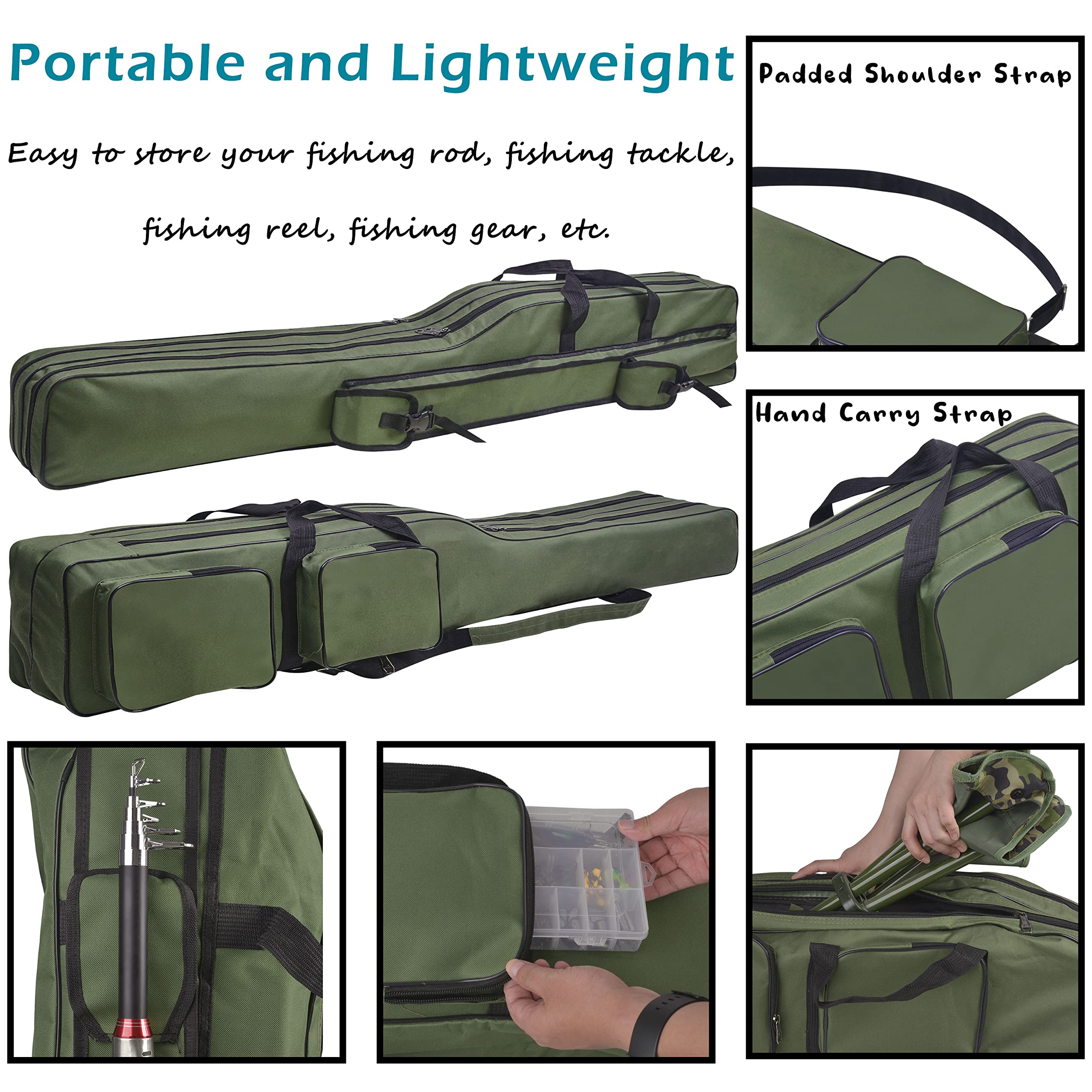 Foldable travel fishing rod case compactly stored