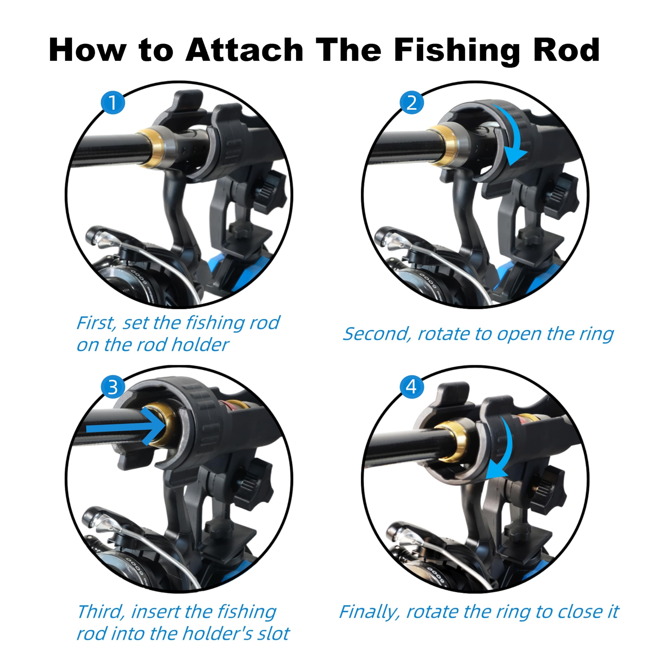 Rod holder clamped to a square boat rail showing enlarged clamp range